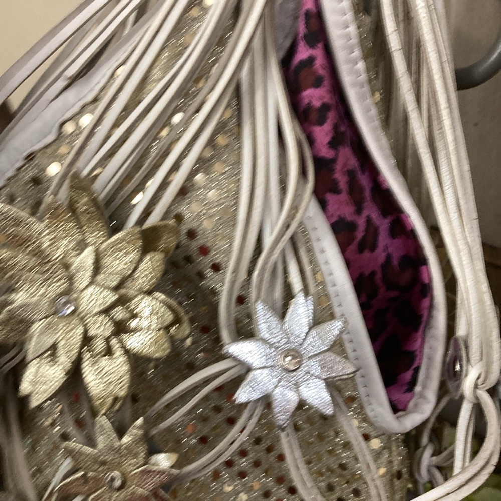 BEVERLY  FELDMAN LEATHER FLORAL  STUDDED RHINESTONE BAG - Picture 6 of 12